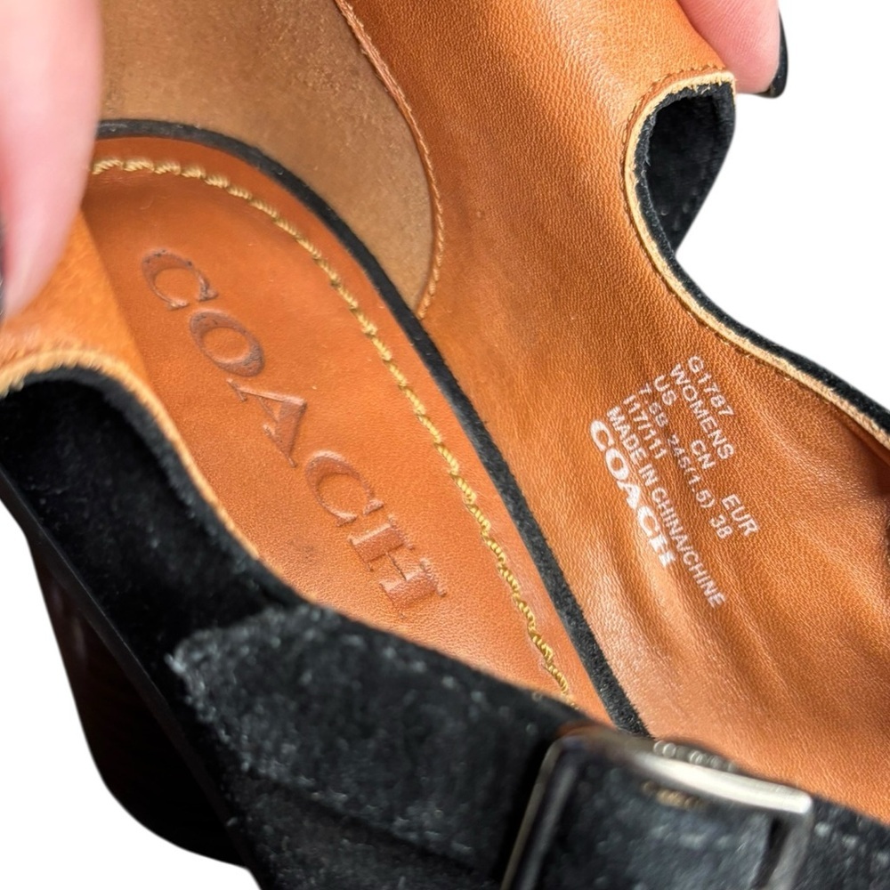 Coach Leather Women's Buckle Bootie Prairie Rivets Open Toe Black Suede Size 7.5 - Picture 3 of 11